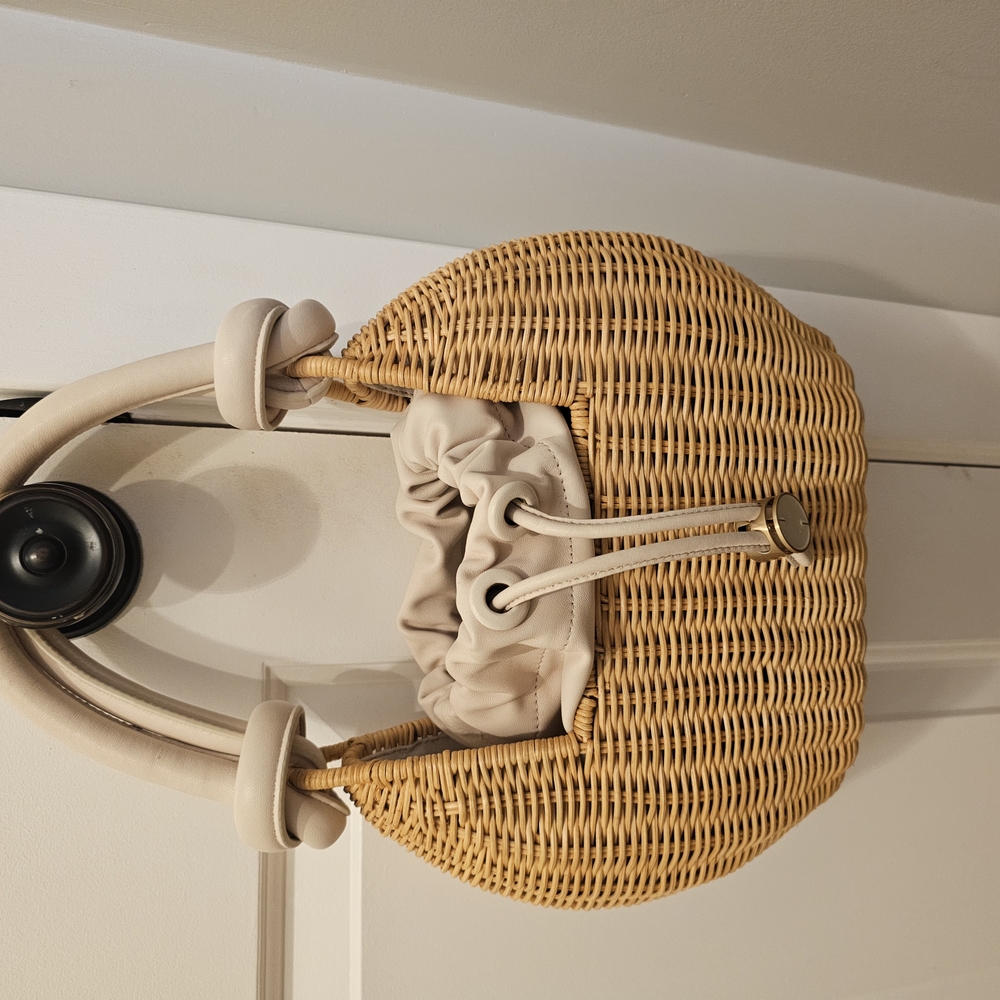 Cult Gaia Tan and Cream Woven Shoulder Bag